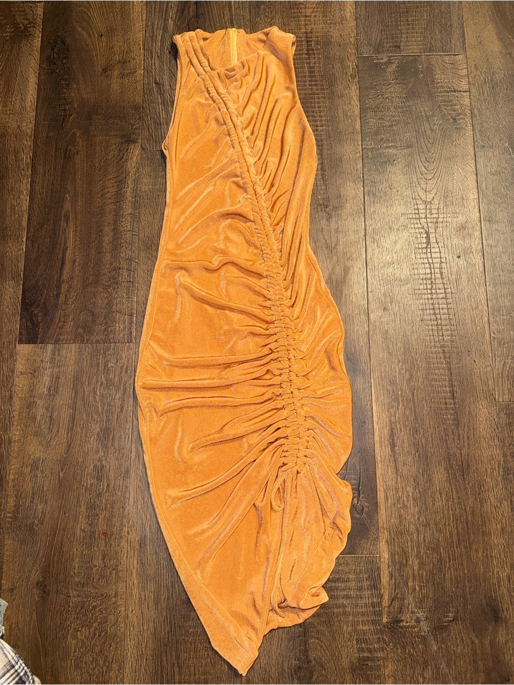 Club L London Orange Asymmetrical Ruched Bodycon Dress
